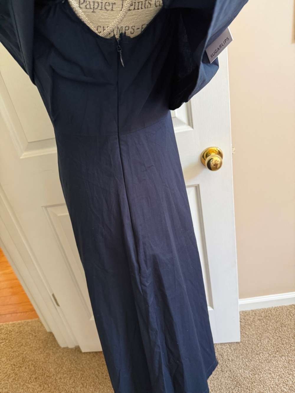 🌸 Sugarlips: One-Shoulder Navy Dress with Ruffle Overlay - Picture 2 of 8